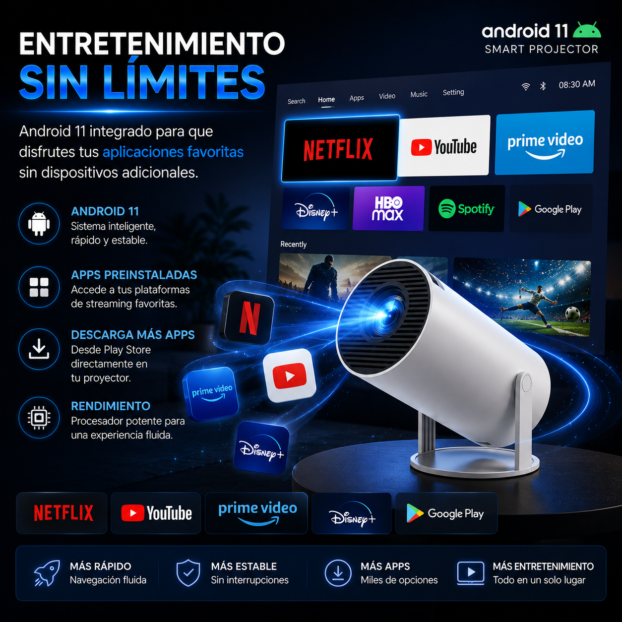 Proyector Portátil HY300 Pro HD Compatible Full HD 1080P